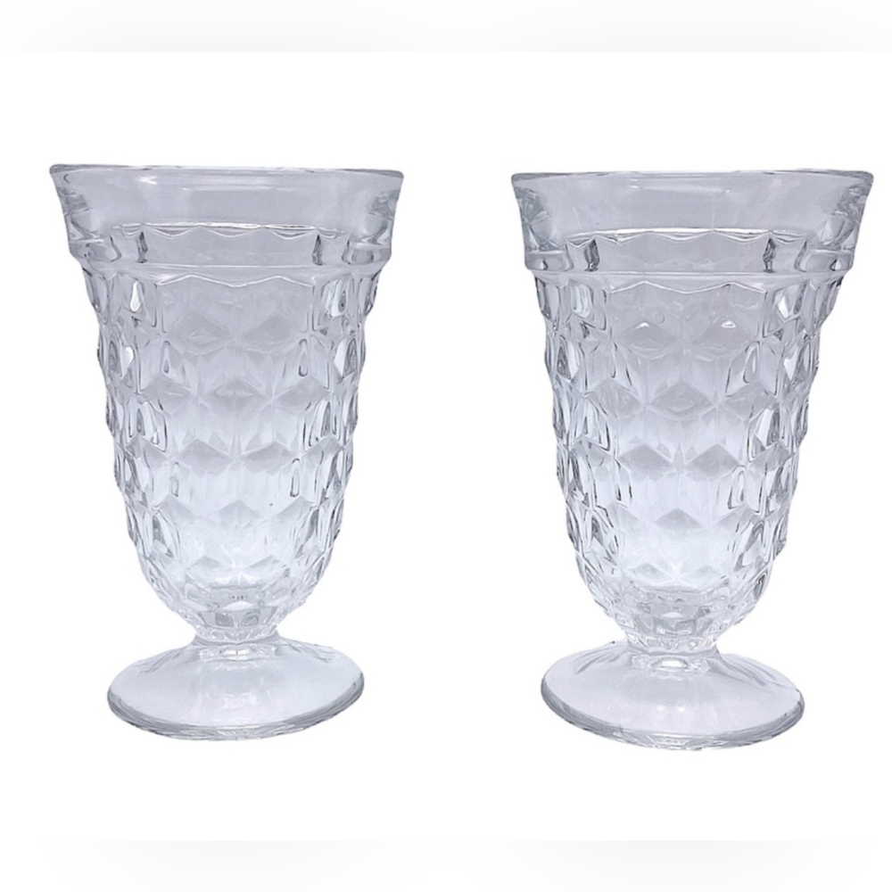 Pair of vintage Fostoria American Whitehall pattern footed glasses
